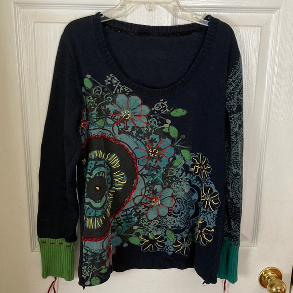 Desigual Tops - Desigual Navy Floral Long Sleeve Top